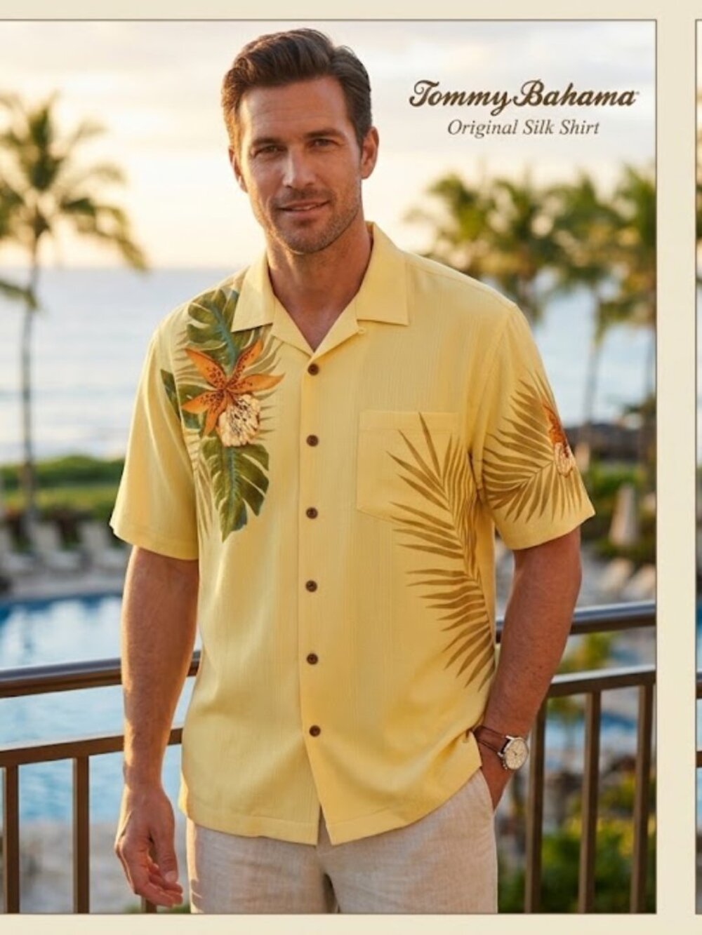 Tommy Bahama New Mens M Big League Style Silk Yellow Floral Hawaiian Shirt $105